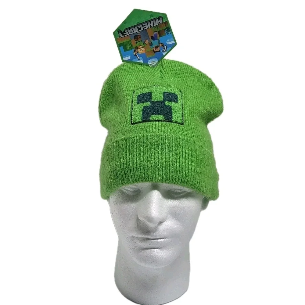 Minecraft Creeper Striped Ribbed‎ Cuffed Beanie Hat NWT Cozy Winter Wear Gift